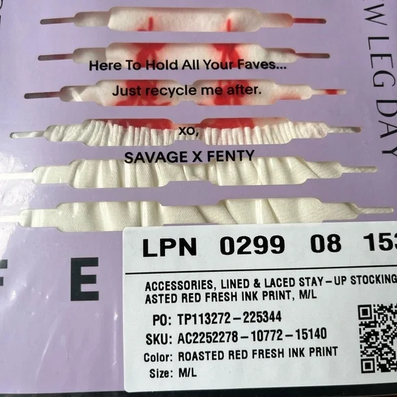 Savage X Fenty Roasted Red Fresh Ink Lined & Laced Stay-Up Stockings - Picture 11 of 13